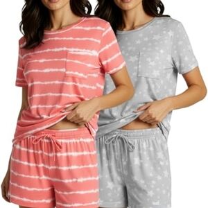 set of two pairs of women's ultra-soft short-sleeve pajama short sets